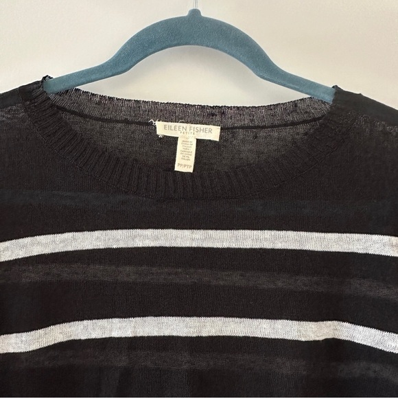 Eileen Fisher Petite Crepe Black White Striped Top Linen Blend Women’s Size PP - Picture 7 of 16